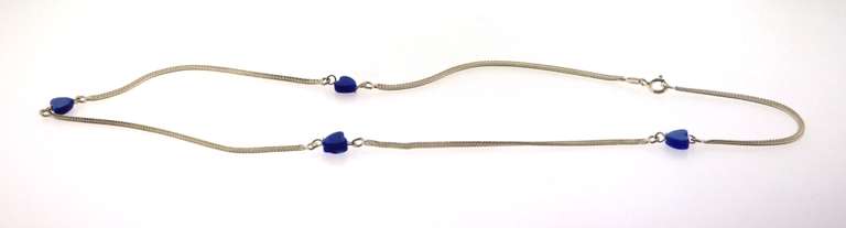 Cute Sterling Silver Snake Chain Necklace with Blue Heart Charms