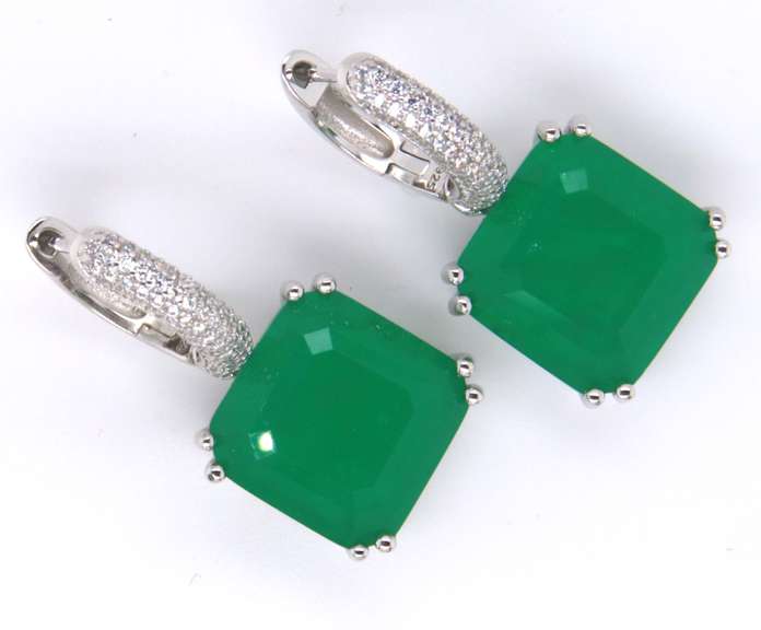 Green Cubic Zirconia Sterling Silver Dangle Earrings