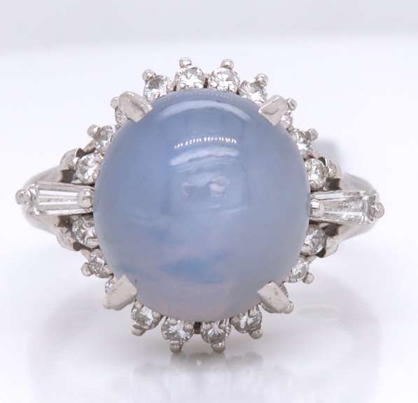 Wonderful Platinum Natural Star Sapphire and Diamond Ring