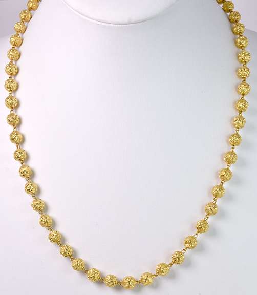 18KT Fancy Carved Bead Necklace