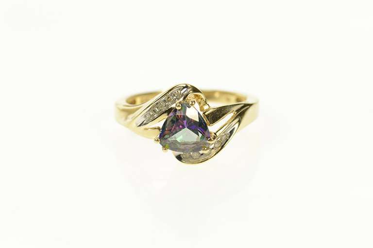 10K Yellow Gold Trillion Mystic Topaz Diamond Accent Bypass Ring
