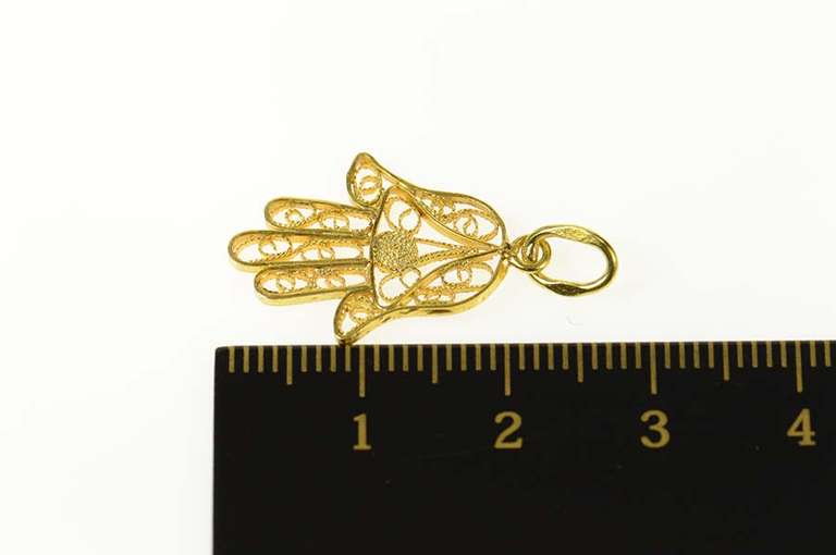 18K Yellow Gold Filigree Hamsa Arabic Protection Symbol Charm/Pendant