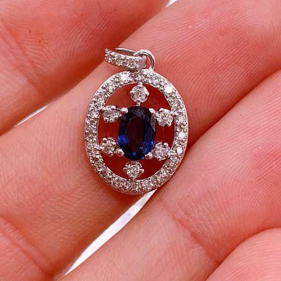 14kt Gold, Blue Sapphire, & Diamond Pendant