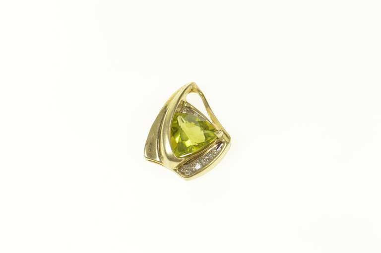 10K Yellow Gold Trillion Peridot Diamond Accent Statement Pendant