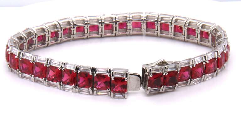 Sterling Silver Red Cubic Zirconia Bracelet