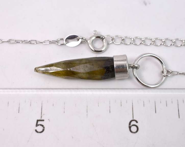 Outstanding Pointed Quartz Gemstone Necklace in Polished Sterling Silver