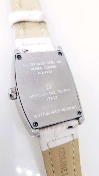 Officina Del Tempo Elegant Women’s Watch with 84 Natural Diamond white Leather Made in Italy
