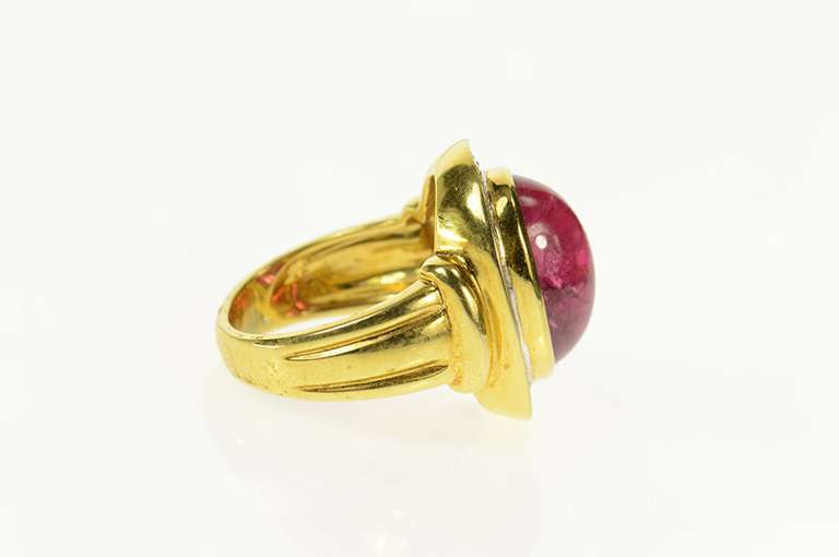14K Yellow Gold Pink Tourmaline 0.78 Ctw Diamond Statement Ring