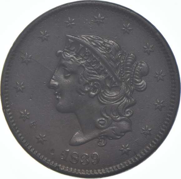 1839 Young Head Large Cent - N.12 R4 Booby HD