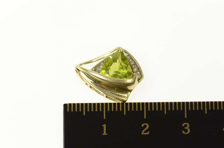 10K Yellow Gold Trillion Peridot Diamond Accent Statement Pendant