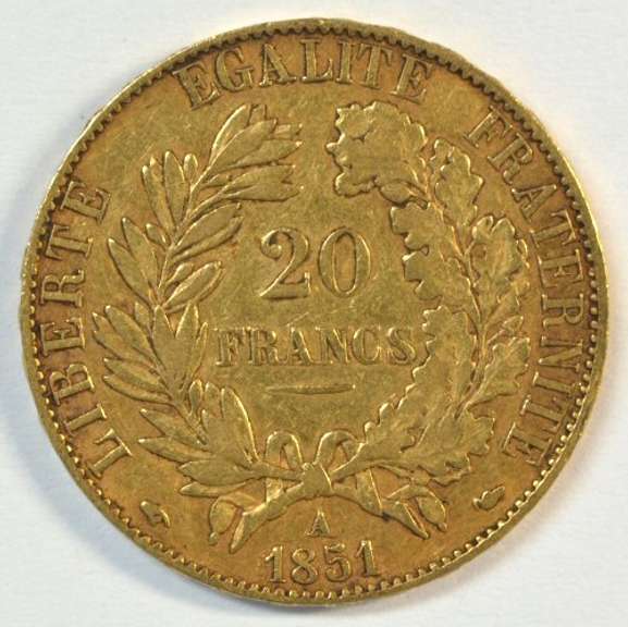 Real nice 1851-A French Republic 20 Francs Gold Piece