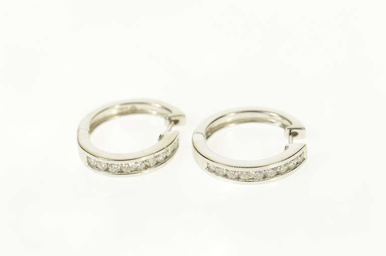 14K White Gold 0.72 Ctw Diamond Channel Classic Hoop Earrings
