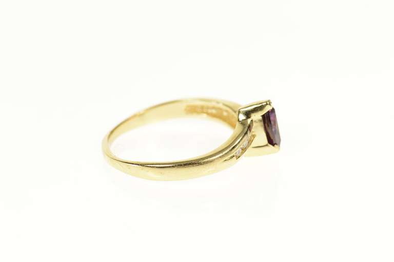 14K Yellow Gold Ornate Trillion Amethyst Diamond Statement Ring