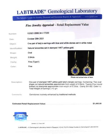 Charming Yellow Gold Tanzanite and Diamond Dangle Earrings