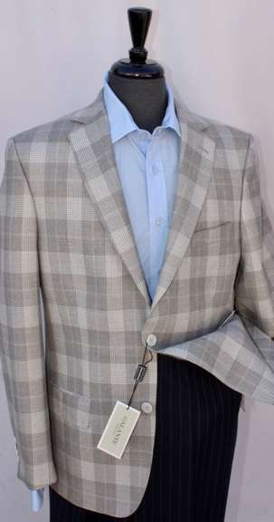Windowpane Notch Lapel Sport Coat, Made In Italy