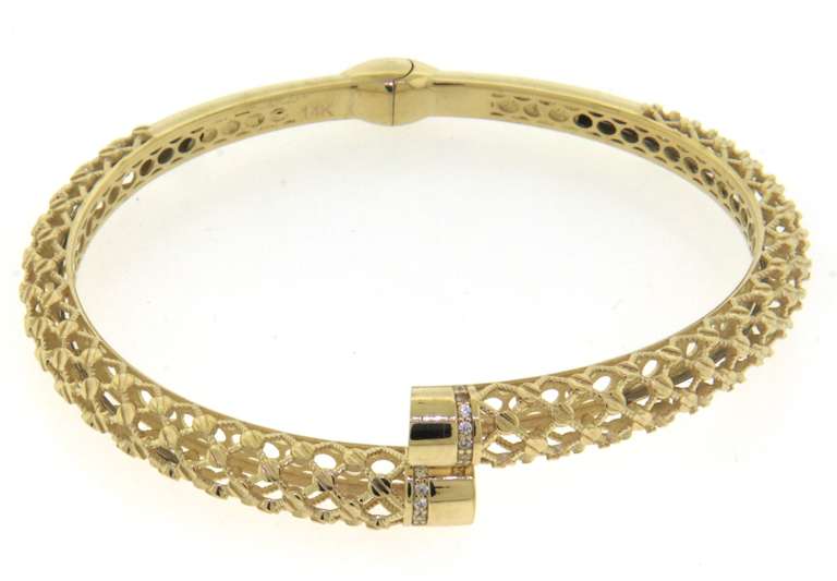 Modern Handmade Italian 14k Gold Adjustable Bangle Bracelet
