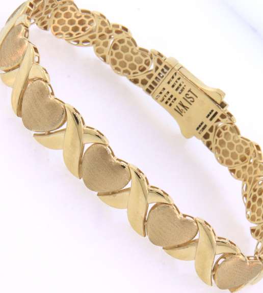 Great 14kt Yellow Gold Heart & X Bracelet