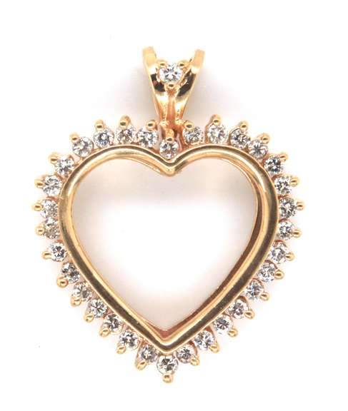 14 KT YELLOW GOLD AND DIAMOND HEART PENDANT