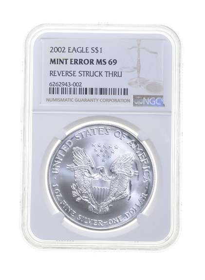 MS69 MINT ERROR 2002 American Silver Eagle - REV Struck Thru - NGC