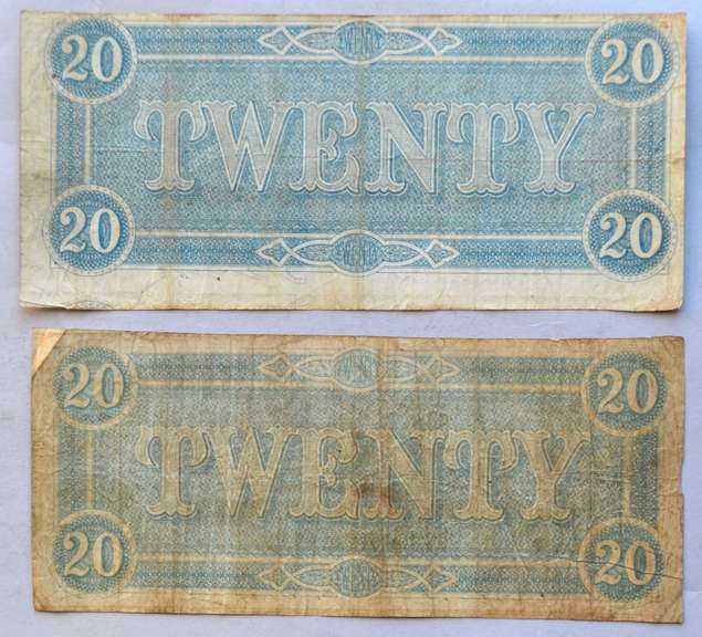 2 Circulated Feb 17 1864 CSA $20 Notes