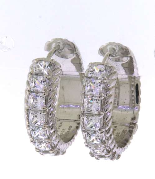 Trendy Sterling Silver Judith Ripka CZ Hoop Earrings
