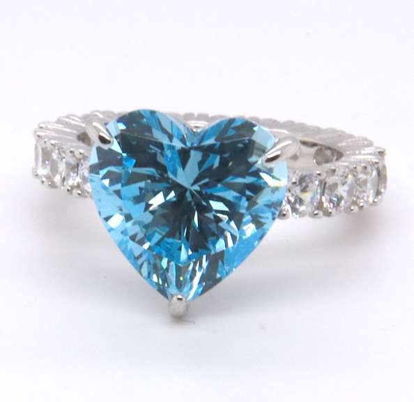 Heart Shaped Blue Cubic Zirconia Ring