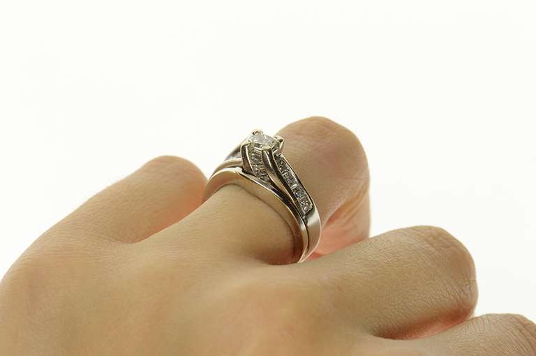 14K White Gold 1.63 Ctw Princess Diamond Engagement Set Ring