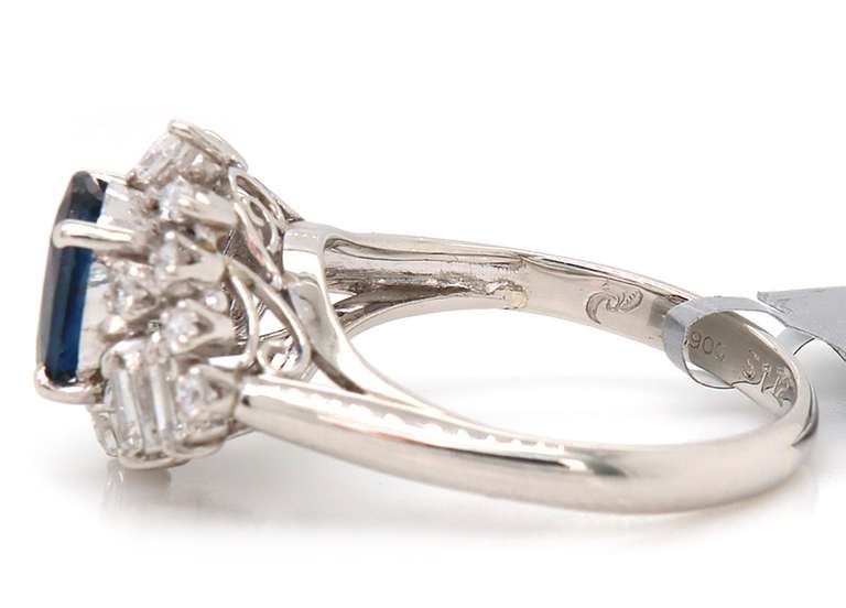 Remarkable White Gold Blue Sapphire w Mixed Cuts around Diamond Ring