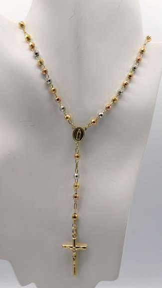 14 KT TRI COLOR ROSARY NECKLACE