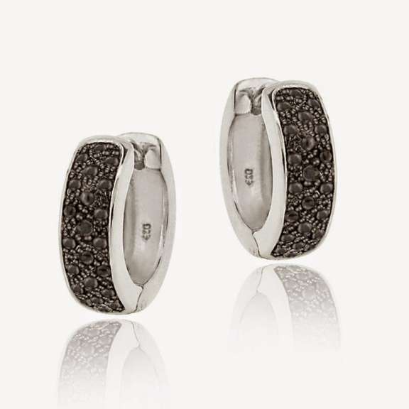 Black Diamond Accent Huggies Hoop Earrings