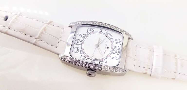 Officina Del Tempo Elegant Women’s Watch with 84 Natural Diamond white Leather Made in Italy