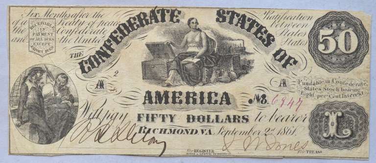 Sept 2 1861 Series $50 CSA Note
