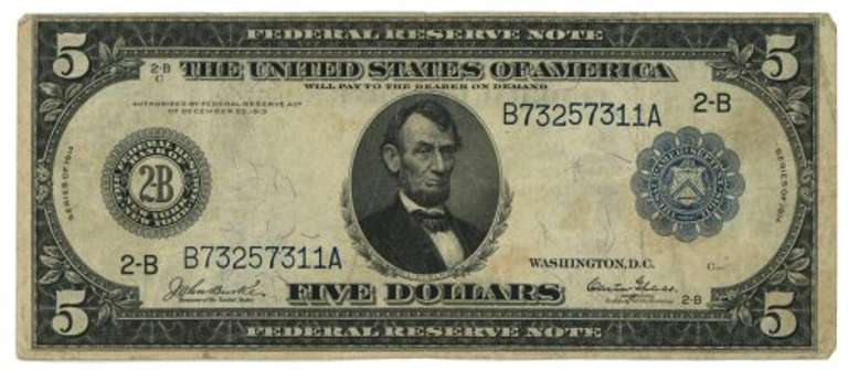 1914 Series Large Size $5 Federal Reserve Note (2-B)