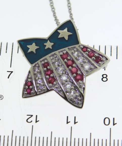 USA Flag Sterling Silver Pendant on Chain