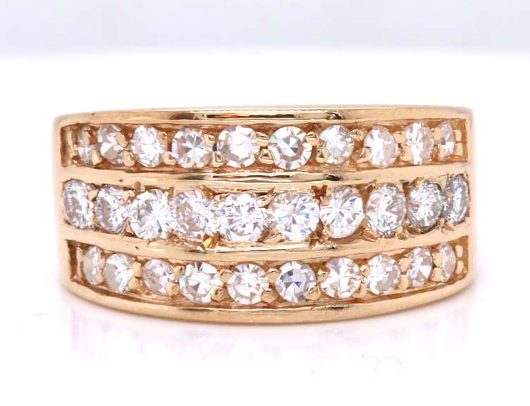 Majestic Yellow Gold Triple Row Diamond Band