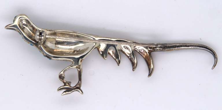 Sterling Silver Roadrunner Gemstone Brooch
