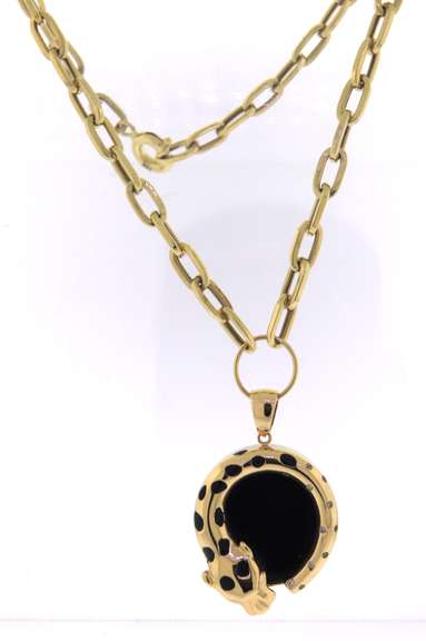 Stunning Yellow Gold Black onyx Panther Necklace