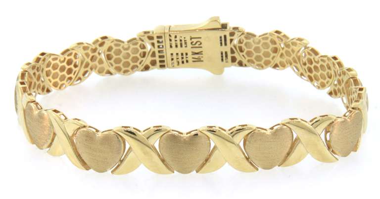 Great 14kt Yellow Gold Heart & X Bracelet