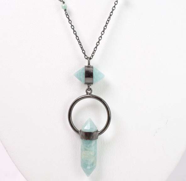 Incredible Dangling Double Quartz Crystal Pendants Set on Beaded Necklace with Quartz Accents