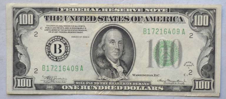 $ 100 1934 A Near Unc NY  Fed FRN