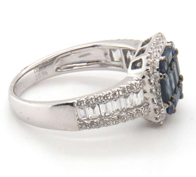 Impressive 18k Stamped White Gold Sapphire Ring with Channel Set Baguette Diamonds