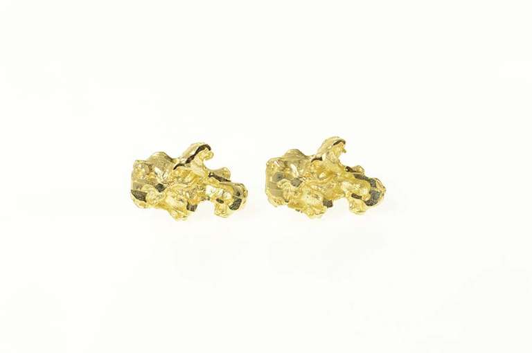 14K Yellow Gold Textured Nugget Raw Cluster Stud Earrings