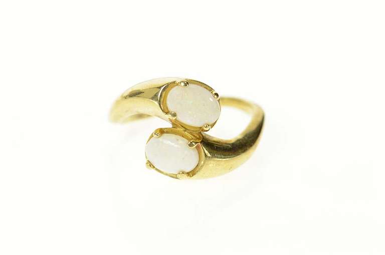 10K Yellow Gold Oval Opal Ornate Retro Bypass Statement Ring