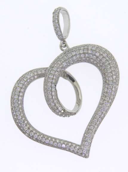 Contemporary Sterling Silver Heart Pendant with Cubic Zirconias