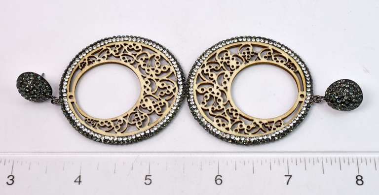 Beautiful Hand Carved Wood Dangle Earrings With Crystal Accents