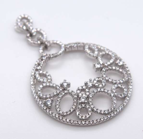 Round Sterling Silver Pendant with Cubic Zirconias