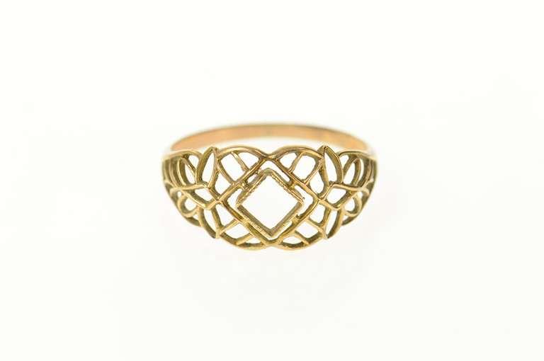 14K Yellow Gold Victorian 3.9mm Square Princess Filigree Setting Ring