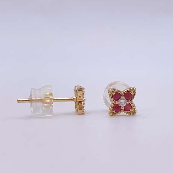 14kt Yellow Gold, Ruby, & Diamond Earrings