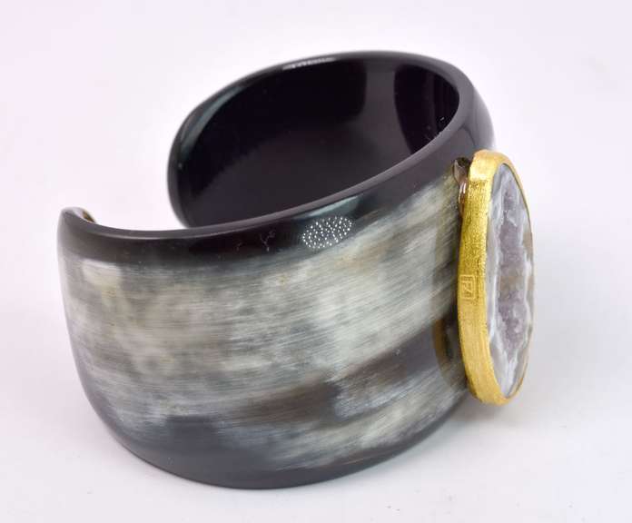 Amazing Horn Cuff With Purple Geode Stone