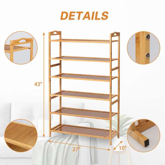 Bamboo Shoe Rack 6 Tier Natural Wooden Rack